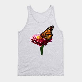 Zinnias - Monarch Butterfly on Pink Zinnia Tank Top